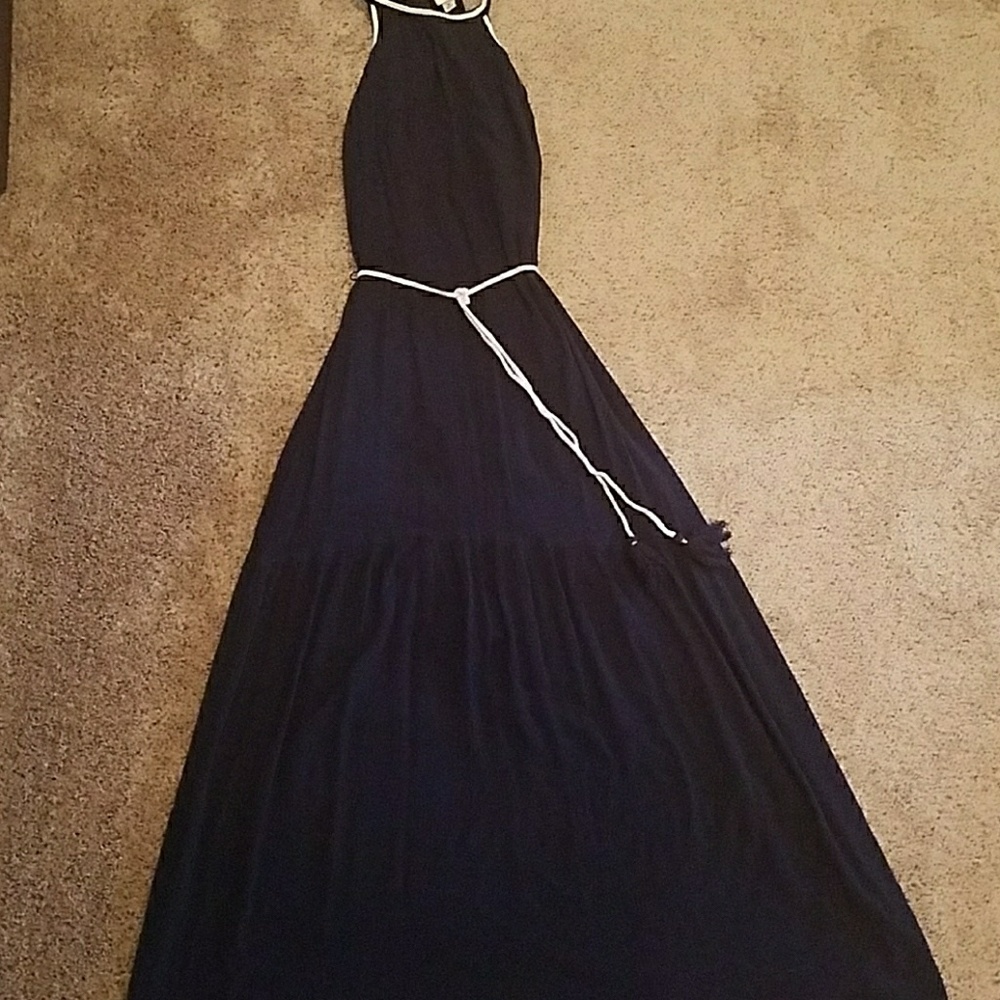 Navy Blue Dress with White Belt